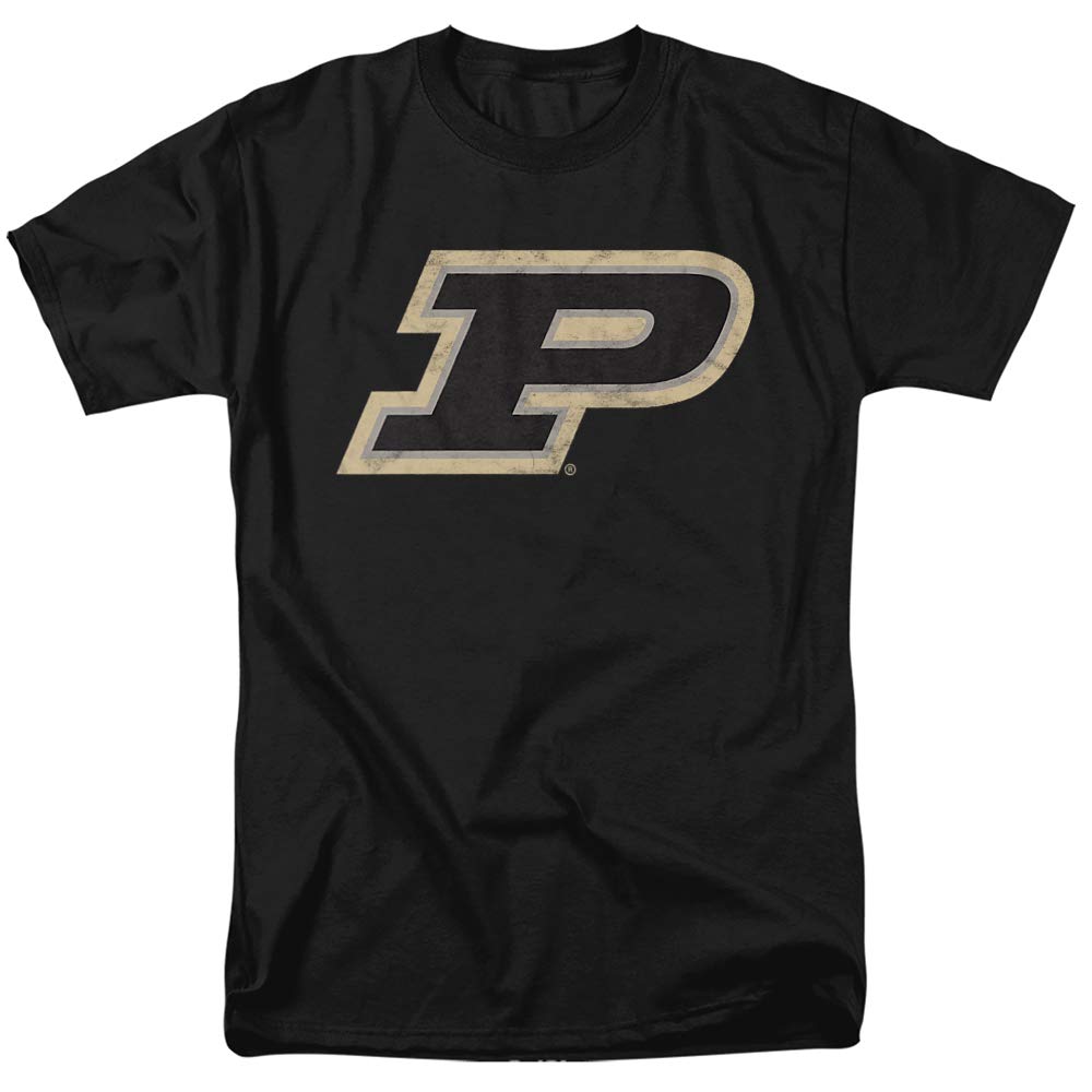 Purdue University Official Distressed Primary Unisex Adult T-Shirt, Black, Large
