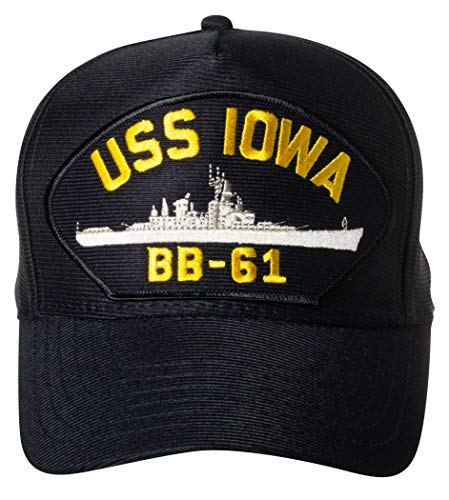 United States Navy USS Iowa BB-61 Battleship Emblem Patch Hat Navy Blue Baseball Cap