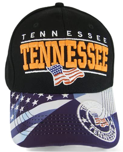 Tennessee Seal and American Flag Adjustable Baseball Cap (Black)