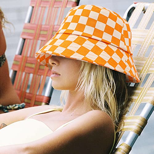 GuanGu Cute Bucket Hat for Women Men Stylish Checkerboard Plaid Fisher