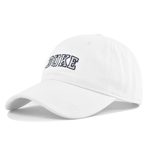 TheChic Duke Embroidered Baseball Cap Vintage Embroidered Peaked Cap Washed Distressed Sun Hat Couple Casual (CB434-7 White)