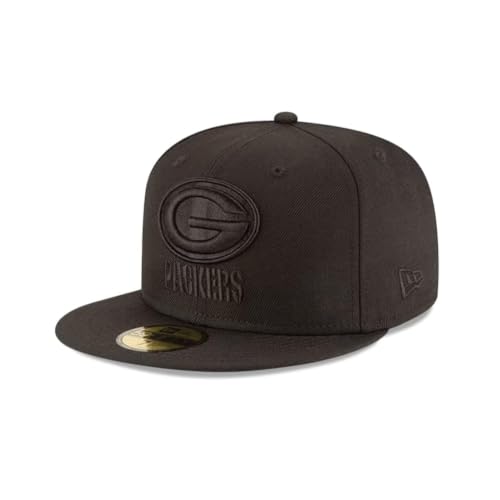 New Era NFL 59FIFTY Green Bay Packers Black on Black Authentic Collection Fitted On Field Football Cap Hat - 7 3/8