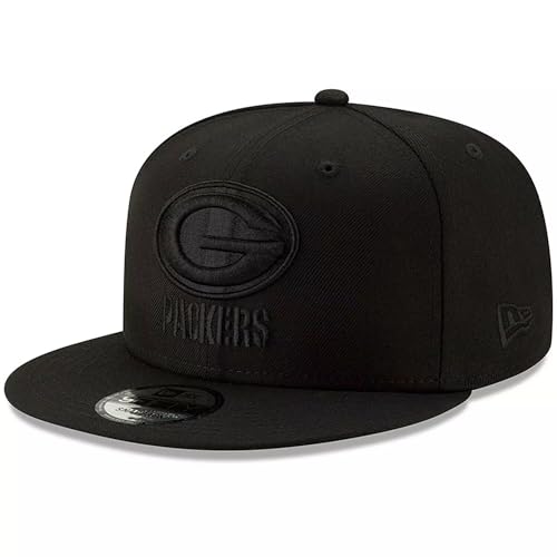 New Era NFL 9FIFTY Black On Black Adjustable Snapback Hat Cap One Size Fits All (Green Bay Packers)