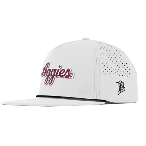 Branded Bills Texas A&M Aggies Flat Hats for Men, NCAA Licensed 5 Panel Rope Baseball Cap, Adjustable Snapback White