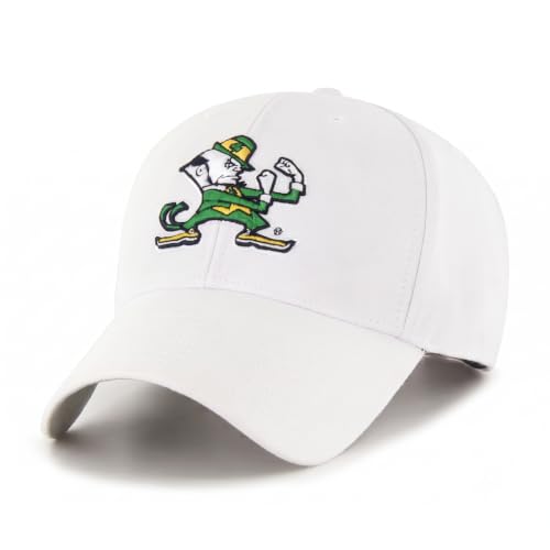 Officially Licensed Notre Dame White MVP Hat Iconic Leprechaun Logo Embroidery Adjustable Structured Fighting Irish Sports Cap