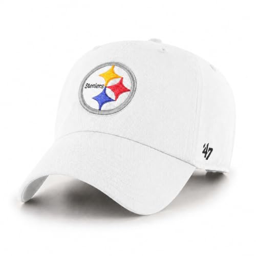47 NFL Unisex Adult Alternate Clean Up Primary Logo Adjustable Hat Cap One Size (US, Alpha, One Size, Pittsburgh Steelers - White, Pittsburgh Steelers)