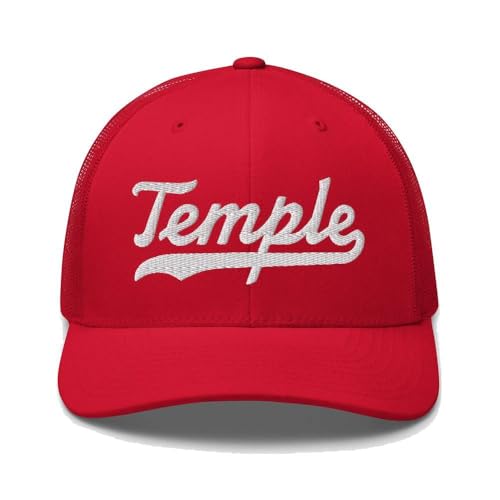 Temple Hat Temple Trucker Hat Baseball Script Embroidered Cap Vintage Sports Mesh Gift Headwear Red