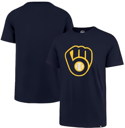 47 Brand MLB Men's Team Color Imprint Primary Logo Short Sleeve Baseball T-Shirt - Milwaukee Brewers - Navy - Medium
