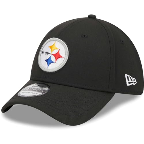 New Era Unisex-Adult NFL 39THIRTY Team Color Primary Primary Logo Stretch Fit Flex Football Cap Hat - Pittsburgh Steelers Black - Medium/Large
