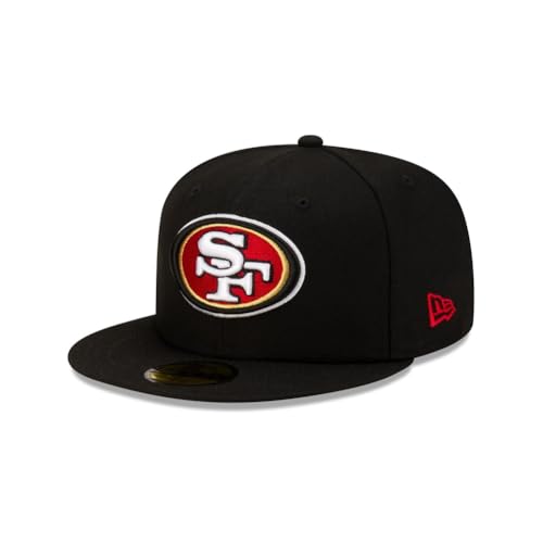 New Era NFL 59FIFTY San Francisco 49ers Black Team Color Logo Authentic Collection Fitted On Field Football Cap Hat - 7 5/8