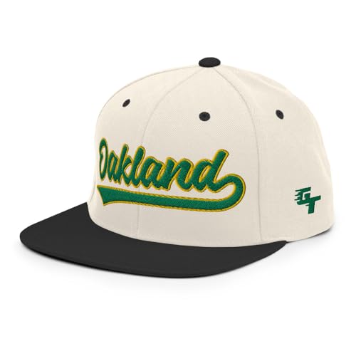 Retro Oakland Baseball Script Classic Oakland Snapback Hat Cap Natural/Black