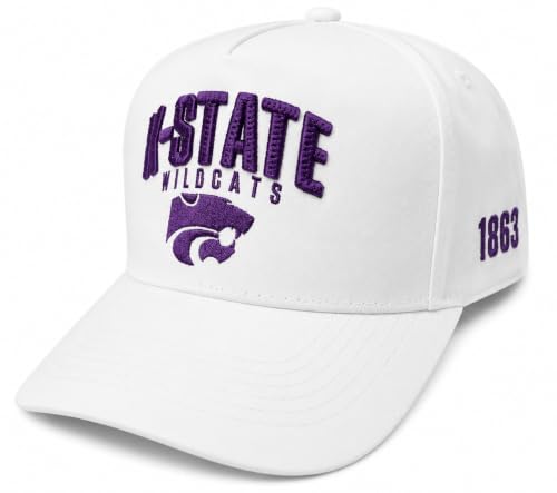 Kansas State University Wildcats | Officially Licensed NCAA Adjustable Snapback Cap, Embroidered Performance Curved Brim Hat for Men, Women & Kids White
