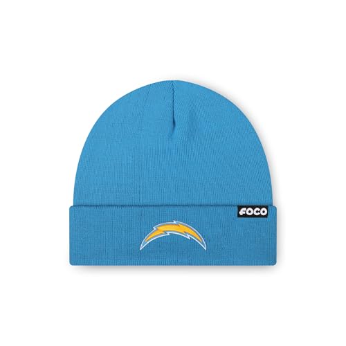 FOCO Los Angeles Chargers NFL Basic Primary Logo Beanie - Blue Raz