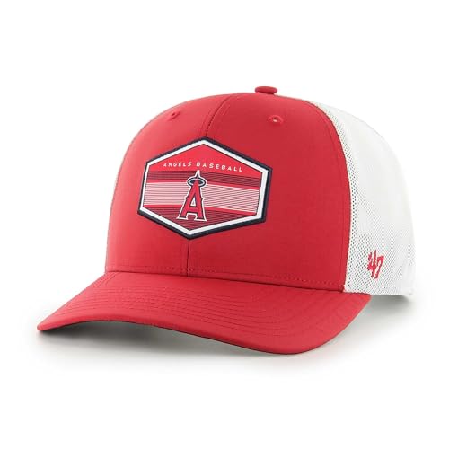 47 MLB Burgess Adjustable Snapback Mesh Trucker Hat, Adult One Size Fits All (Los Angeles Angels)