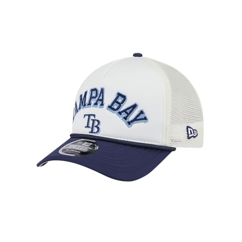 New Era MLB Chrome Arch 9FORTY M-Crown A-Frame Trucker Mesh Adjustable Snapback Hat One Size Fits All - Tampa Bay Rays - Navy