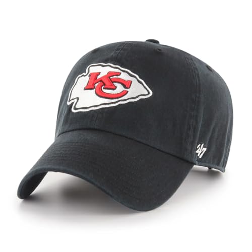 47 NFL Unisex Adult Alternate Clean Up Primary Logo Adjustable Hat Cap One Size (US, Alpha, One Size, Kansas City Chiefs - Black, Kansas City Chiefs)