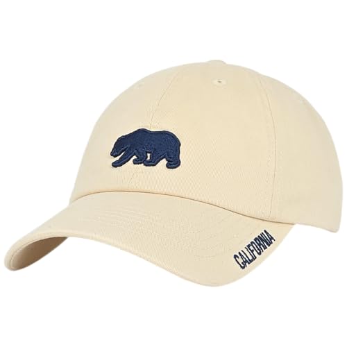 E BY ELIDAN California Bear Dad Hat, Low Profile Embroidered, Cream