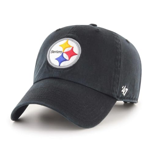 47 NFL Unisex Adult Clean Up Primary Logo Adjustable Hat Cap One Size (US, Alpha, One Size, Pittsburgh Steelers - Black, Pittsburgh Steelers)