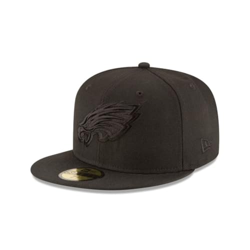 New Era NFL 59FIFTY Philadelphia Eagles Black on Black Authentic Collection Fitted On Field Football Cap Hat - 6 7/8