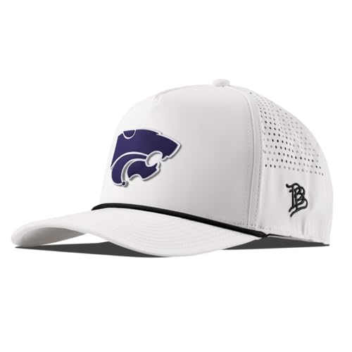 Branded Bills NCAA Kansas State Wildcats White 5-Panel Performance Black Rope Team Logo PVC, Lightweight, Comfortable Baseball Cap