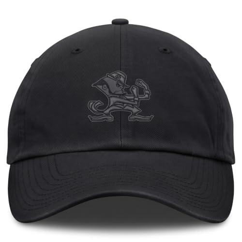 Notre Dame Relaxed Fit All Black Hat Embroidered Leprechaun Logo Cap | Officially Licensed, Rich Embroidery, Soft Broken-in Feel, Adjustable Fit, Leprechaun Logo