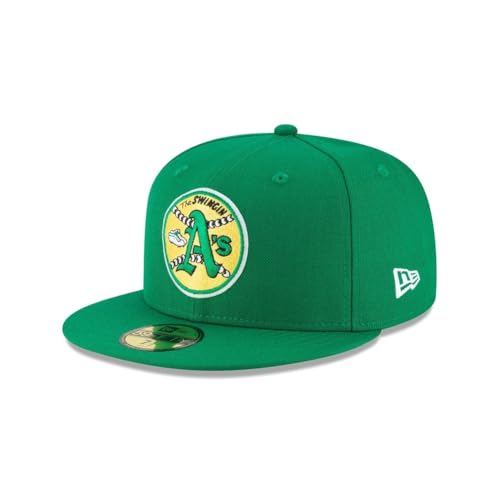 New Era MLB 59FIFTY Oakland Athletics Green Team Color Cooperstown Logo Authentic Collection Fitted On Field Baseball Cap Hat - 7 3/4