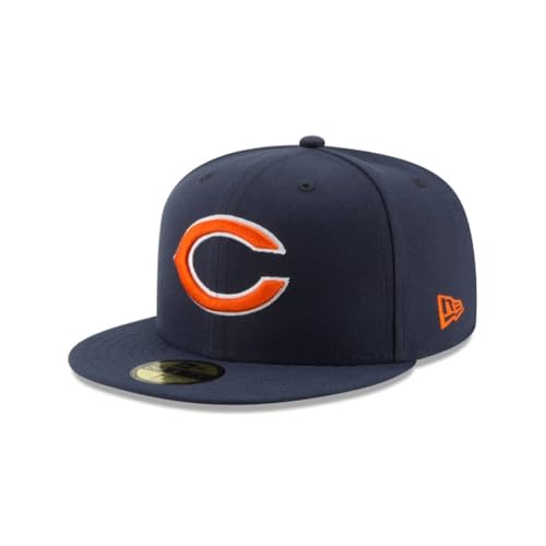New Era NFL 59FIFTY Chicago Bears Navy Team Color Logo Authentic Collection Fitted On Field Football Cap Hat - 6 7/8