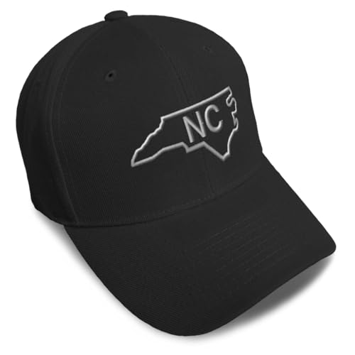 Baseball Caps for Men & Women Embroidered North Carolina Map Nc Nca. Carolinian Tar Heel Ladies and Gentlemen Hats Acrylic Black Design Only