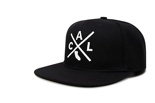International Tie Hat for Men and Women, Snapback Trucker Baseball Cap, Embroidered Cross Logo (Cal - California, Black Flatbill)