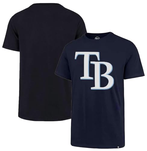 47 Brand MLB Men's Team Color Imprint Primary Logo Short Sleeve Baseball T-Shirt - Tampa Bay Rays - Navy - Large
