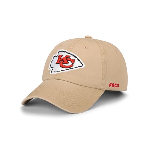FOCO Kansas City Chiefs NFL Primary Logo Casual Cap - Khaki