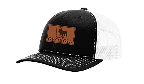 It's All About the South Georgia Football Bulldog Laser Engraved Leather Patch Trucker Hat, Black/White