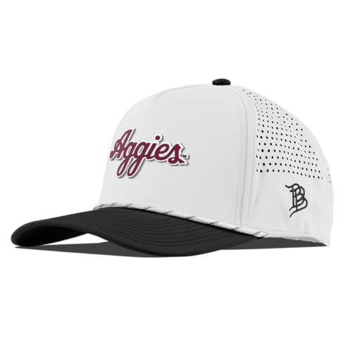 Branded Bills Texas A&M Aggies Curved Hat for Men, NCAA Licensed 5 Panel Rope Baseball Cap, Adjustable Snapback White/Black