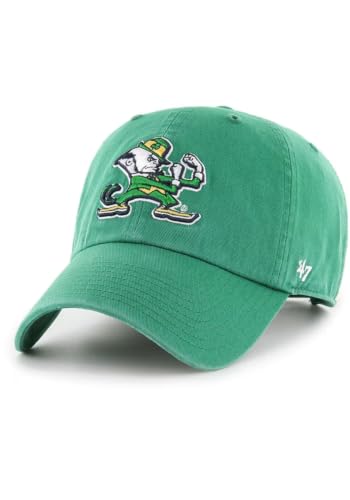 47 NCAA Unisex-Adult Clean Up Adjustable Hat Cap (US, Alpha, One Size, Notre Dame Fighting Irish - Kelly Green Leprechaun Logo, One Size)