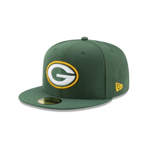 New Era NFL 59FIFTY Green Bay Packers Green Team Color Logo Authentic Collection Fitted On Field Football Cap Hat - 7 1/4