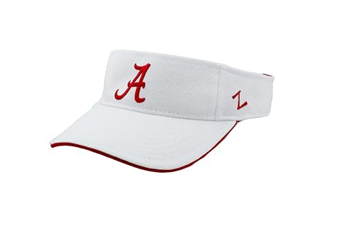 Zephyr Alabama Crimson Tide White Volley Velcro Visor Hat - NCAA Bama Men's Adjustable Golf Cap