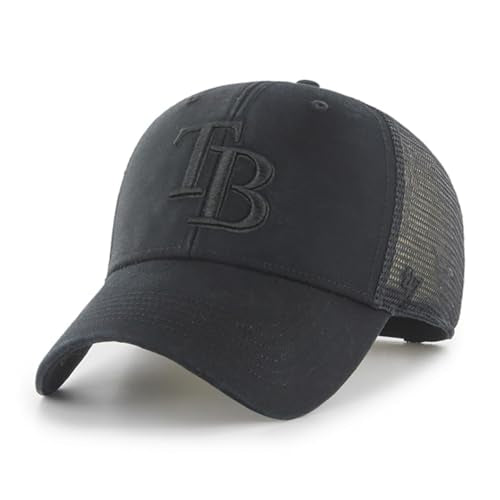 47 Brand MLB Unisex Black Team Logo Flagship MVP Mesh Trucker Adjustable Snapback Baseball Cap Adult One Size Fits All - Tampa Bay Rays
