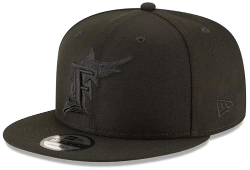New Era MLB 9FIFTY Black Black Primary Logo Team Adjustable Snapback Hat Cap One Size Fits All - Miami Marlins Black
