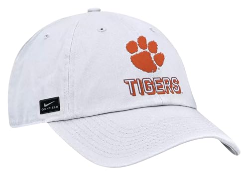 Nike NCAA Game Day Club Adjustable Hat (US, Alpha, Medium, Large, White, Clemson Tigers)