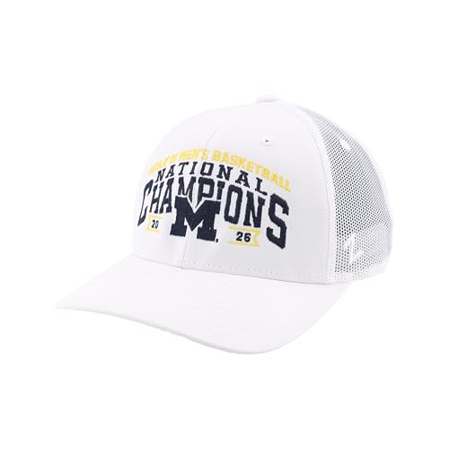 NCAA Officially Licensed Michigan Wolverines Men's Basketball National Champs 2026 Adjustable Snapback Hat Triumph White