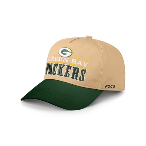 FOCO Green Bay Packers NFL Signature Bars Marquee RF Cap - Khaki/Forrest