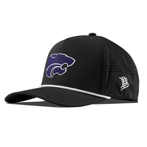 Branded Bills NCAA Kansas State Wildcats Black 5-Panel Performance Team Logo PVC, Lightweight, Comfortable Baseball Cap