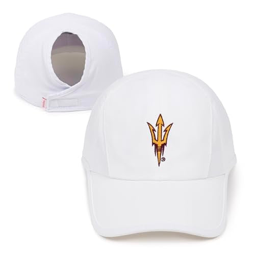 Ponyflo Women’s Collegiate Ponytail Hat, NCAA Arizona State University Sun Devils Hat for Women, Active Cap, White, Arizona State University