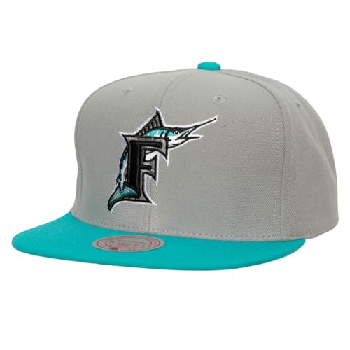 Mitchell & Ness Florida Marlins New Cooperstown Away Gray Teal Era Snapback Hat Cap