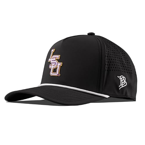 Branded Bills NCAA LSU Tigers Black 5-Panel Performance LSU Baseball White PVC, Lightweight, Comfortable Baseball Cap