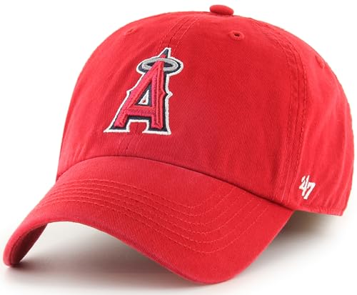 47 MLB Team Color Primary Logo Franchise Fitted Baseball Hat Cap, Unisex Adult - Los Angeles Angels - Red (X-Large)
