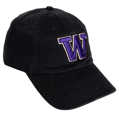 Desert Cactus University of Washington Embroidered Baseball Hat (B1) Black | Officially Licensed UW Huskies Cotton Baseball Cap Brimmed Embroidered with Snapback Strap, Men Women Fan Gift Merch