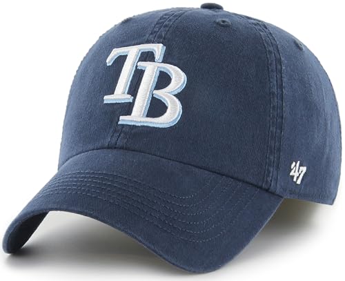 47 MLB Team Color Primary Logo Franchise Fitted Baseball Hat Cap, Unisex Adult - Tampa Bay Rays - Navy (Small)