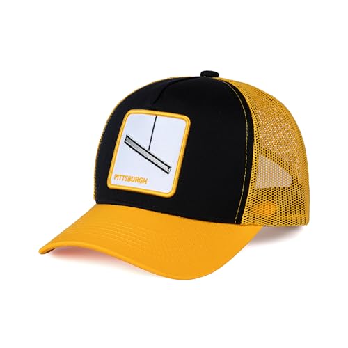 City-Flex Pittsburgh Football Fan Patch Trucker Hat - Netted Snapback Baseball Cap with Team Design for Men & Women (Black/Yellow - Steel)