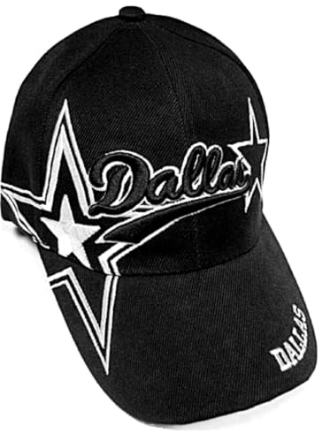 RMW Dallas City Black Fully Embroidered Hat Cap Cowboy Star Adult Men's Adjustable